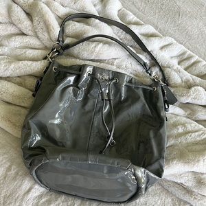 COACH Madison Marielle Pewter Patent Leather Drawstring Bucket Shoulder Bag